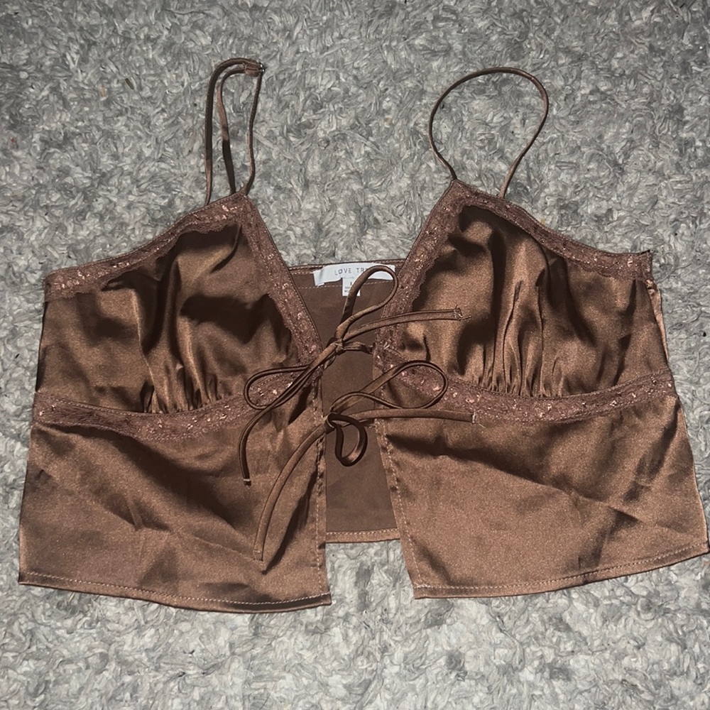 Brown silk tank top with adjustable straps by Love Tree; Size: Women’s Large